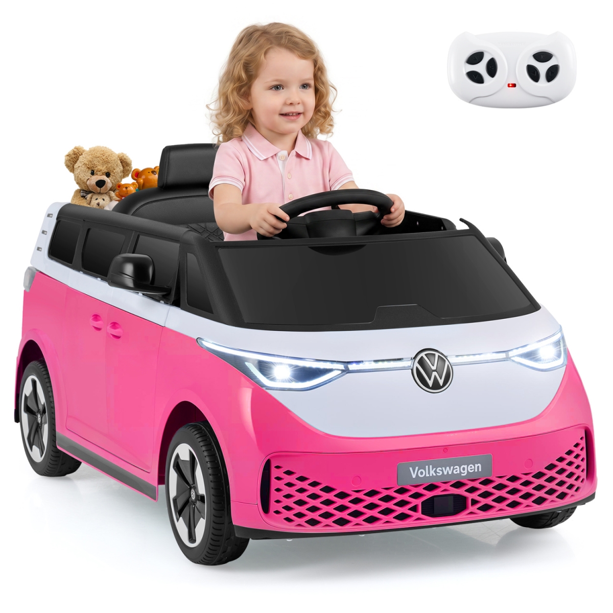 TQ10536US-PI 12V Kids Electric Car Bus with Music & LED Headlights Licensed Volkswagen - Pink