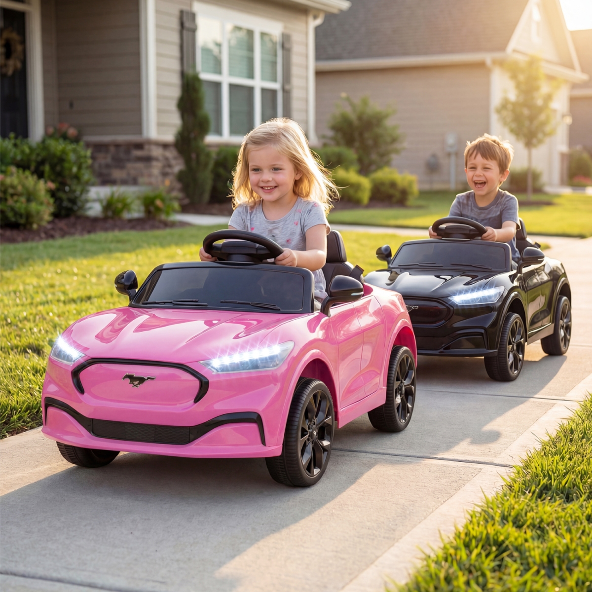 TQ10537US-PI 12V Kids Ride on Car Licensed Ford Mach E with Parent Control & Horn - Pink