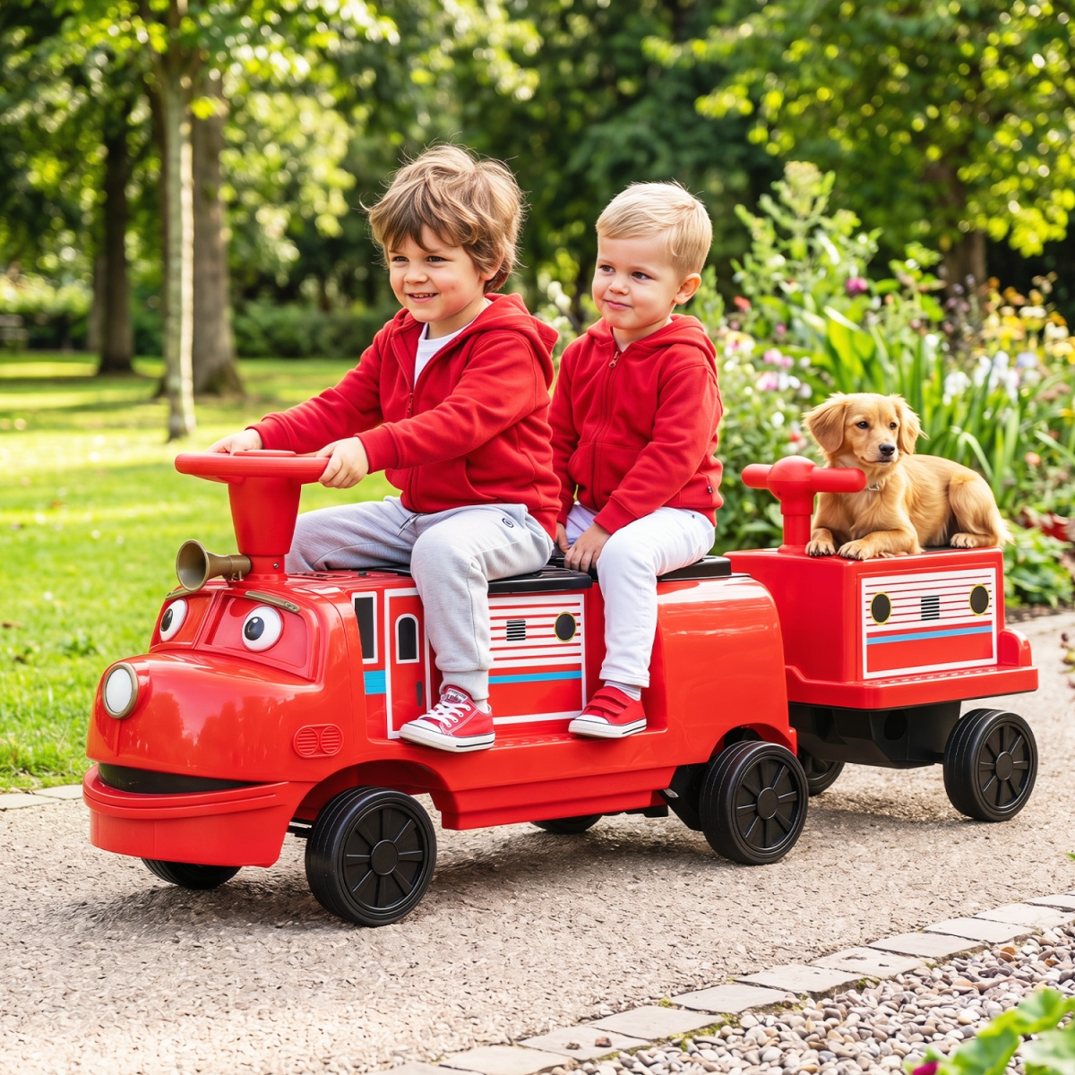 TQ10545US-RE 12V Kids Ride on Train 3-Seater with Detachable Carriage Licensed Chuggington - Red