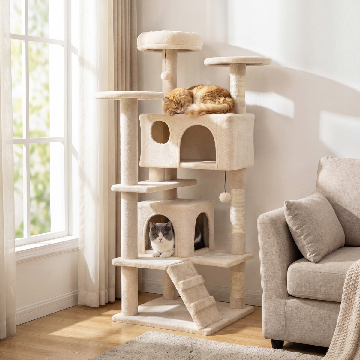 PV10500BE 52 in. Tall Cat Tree Tower for Indoor Cats - Beige
