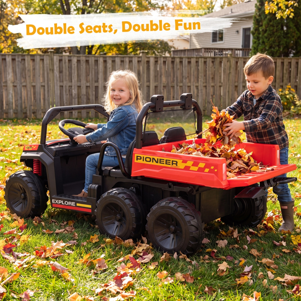 TQ10543US-RE 24V 2-Seater Kids Ride on Dump Truck 4WD with Electric Dump Bed & Lights - Red