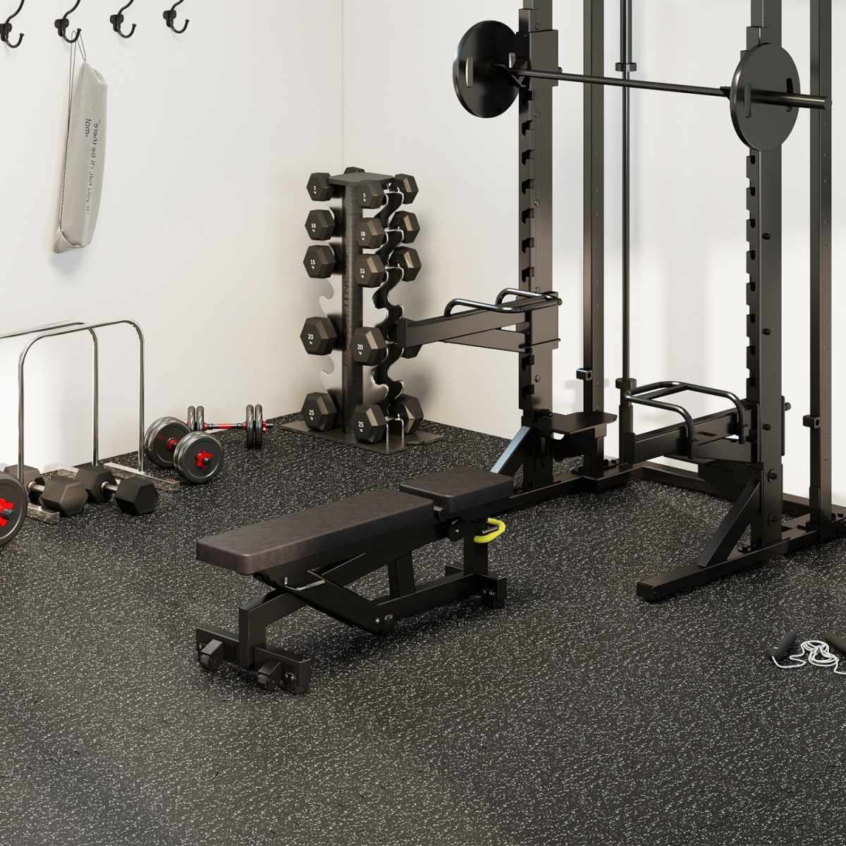 HZ10404DK 0.79 in. Thick Rubber Top Exercise Mat 48 Sq. ft. with Boarders - Black