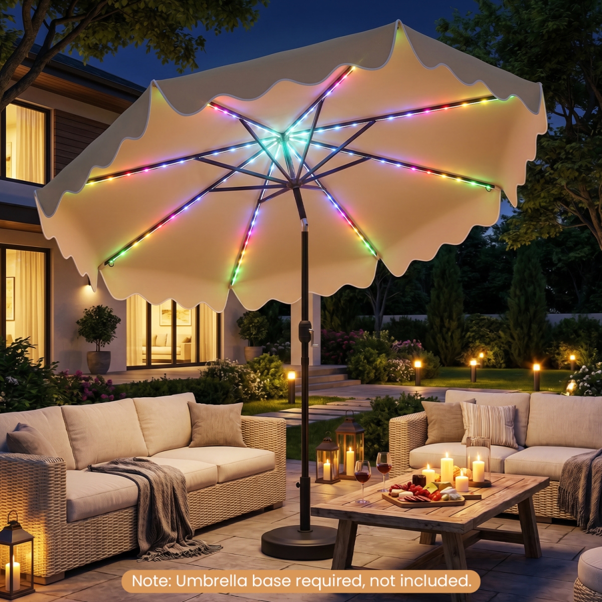 NP13307BE 9 ft. Solar Patio Umbrella with Color-Changing LED Lights - Beige