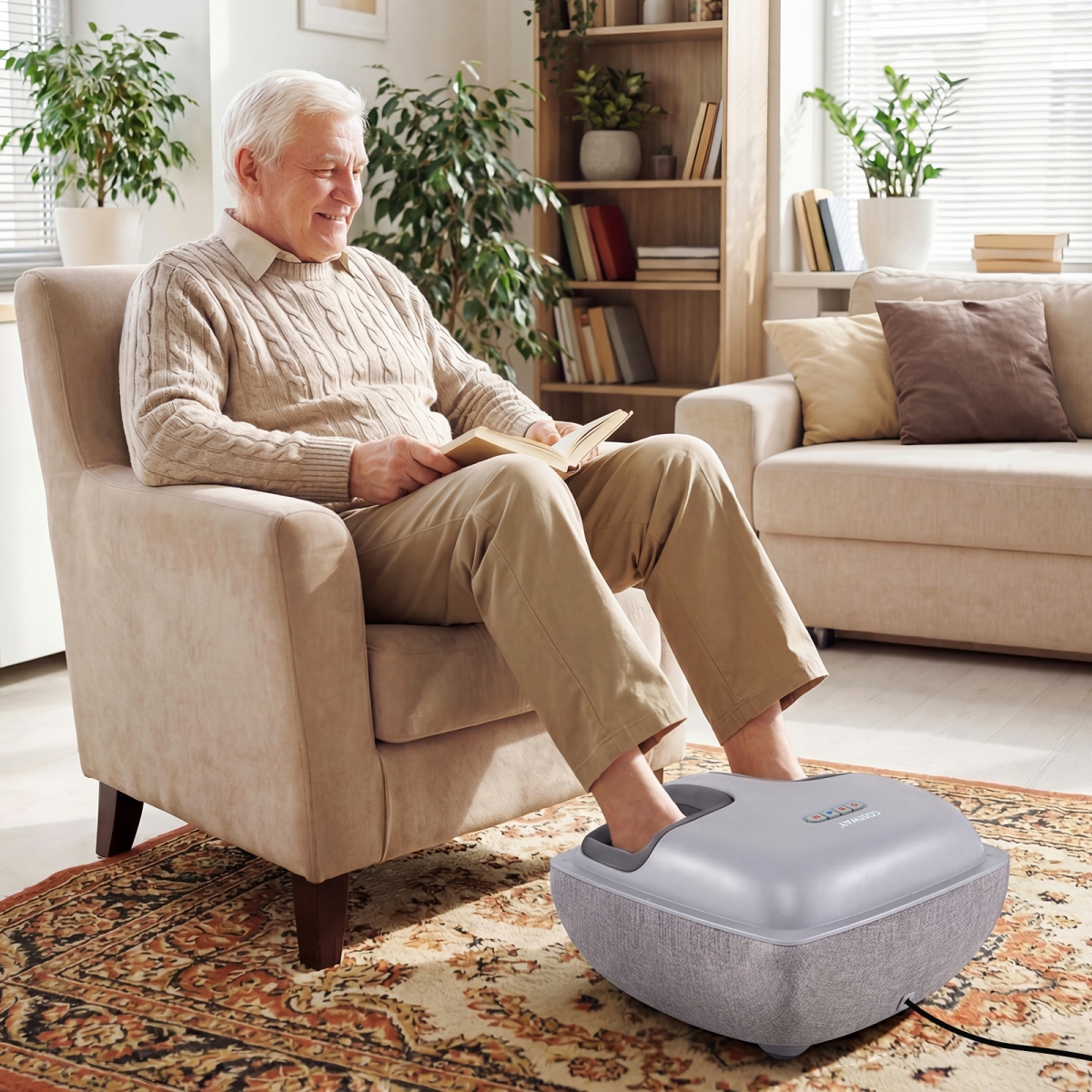 JS10042US-GR Shiatsu Foot Massager with 3-Level Deep Kneading & Air Compression - Gray
