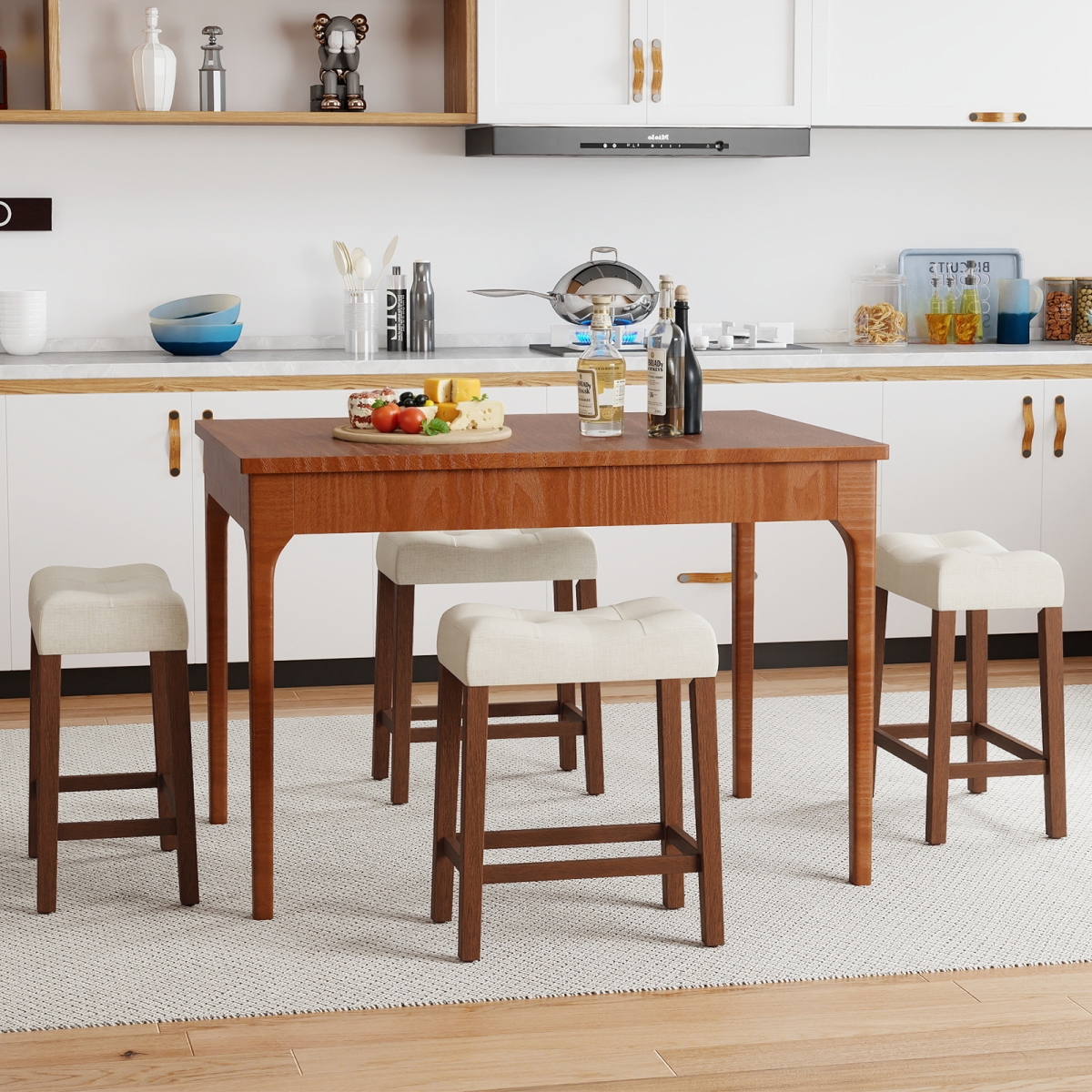 JV12052BN-4 Upholstered Counter Height Bar Stool with Curved Saddle-Seat - Brown - Set of 4