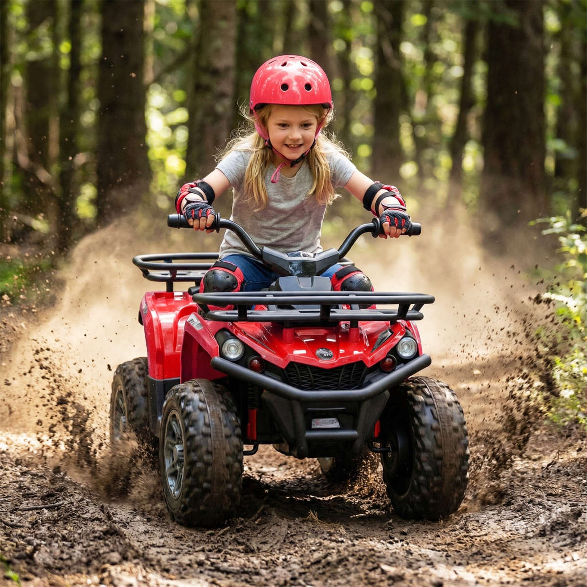 TQ10525US-RE 24V Electric Ride On Quad with LED Headlights, Red