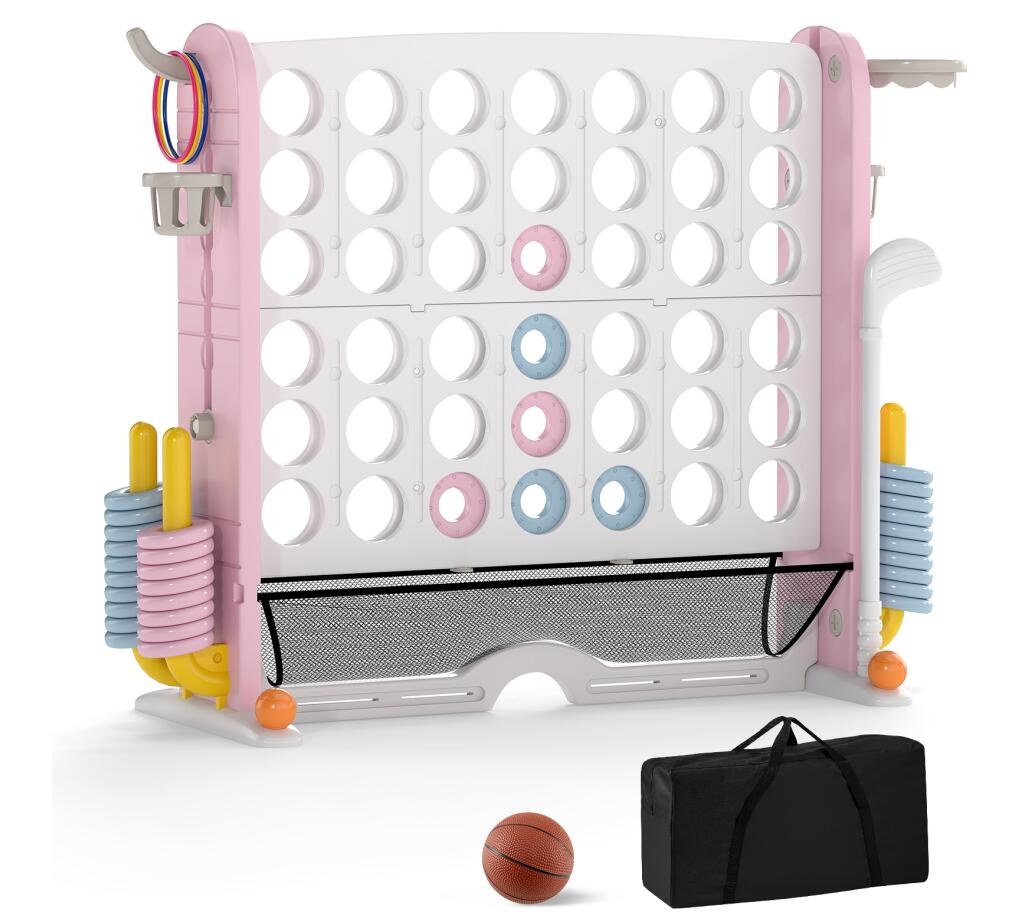 UY10261PI Giant 4-in-A-Row Game Set Jumbo 4-to-Score Game with Storage Bag - Pink