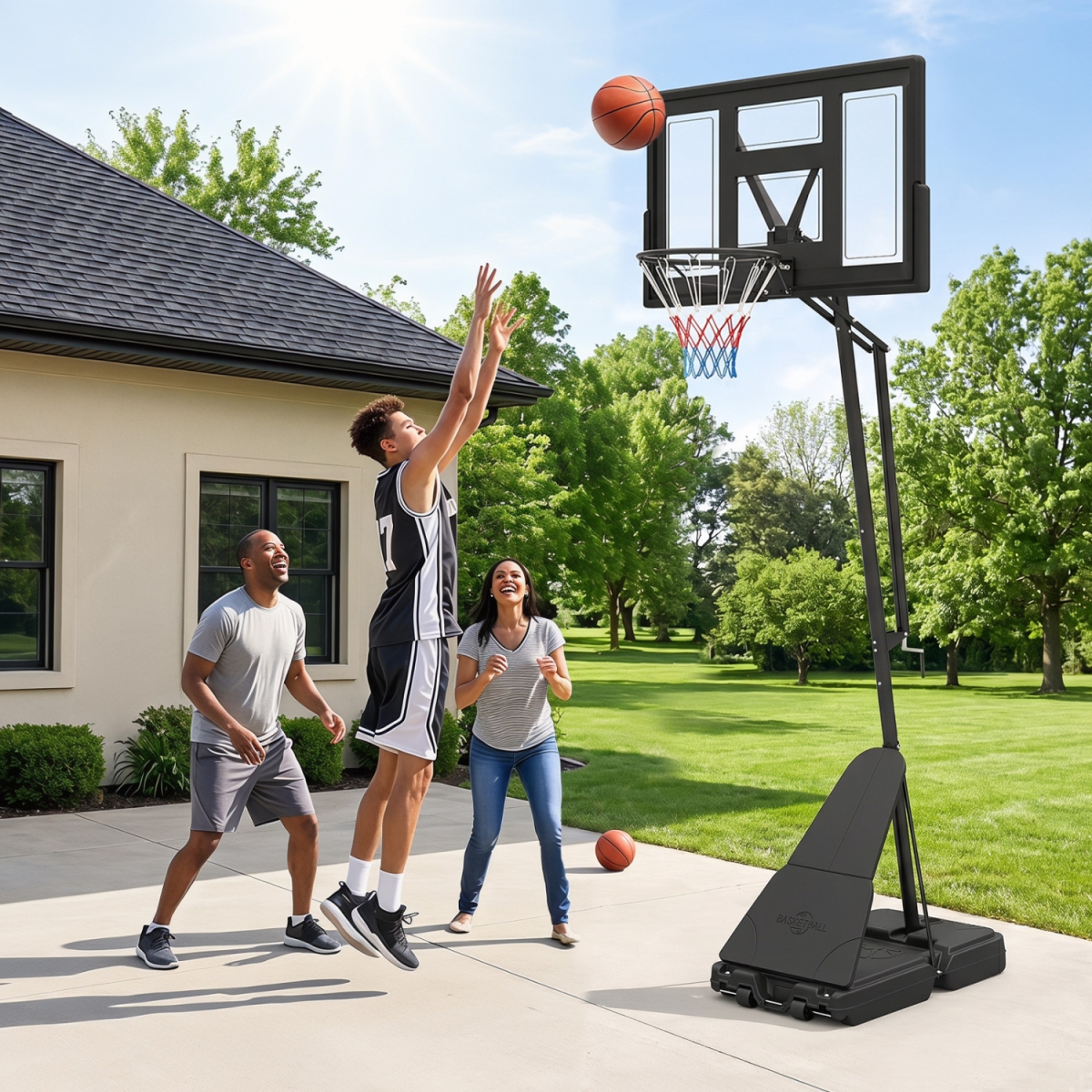 SP38720 7.7-10 ft. Tool-Free Height Adjustable Basketball Goal System - Black
