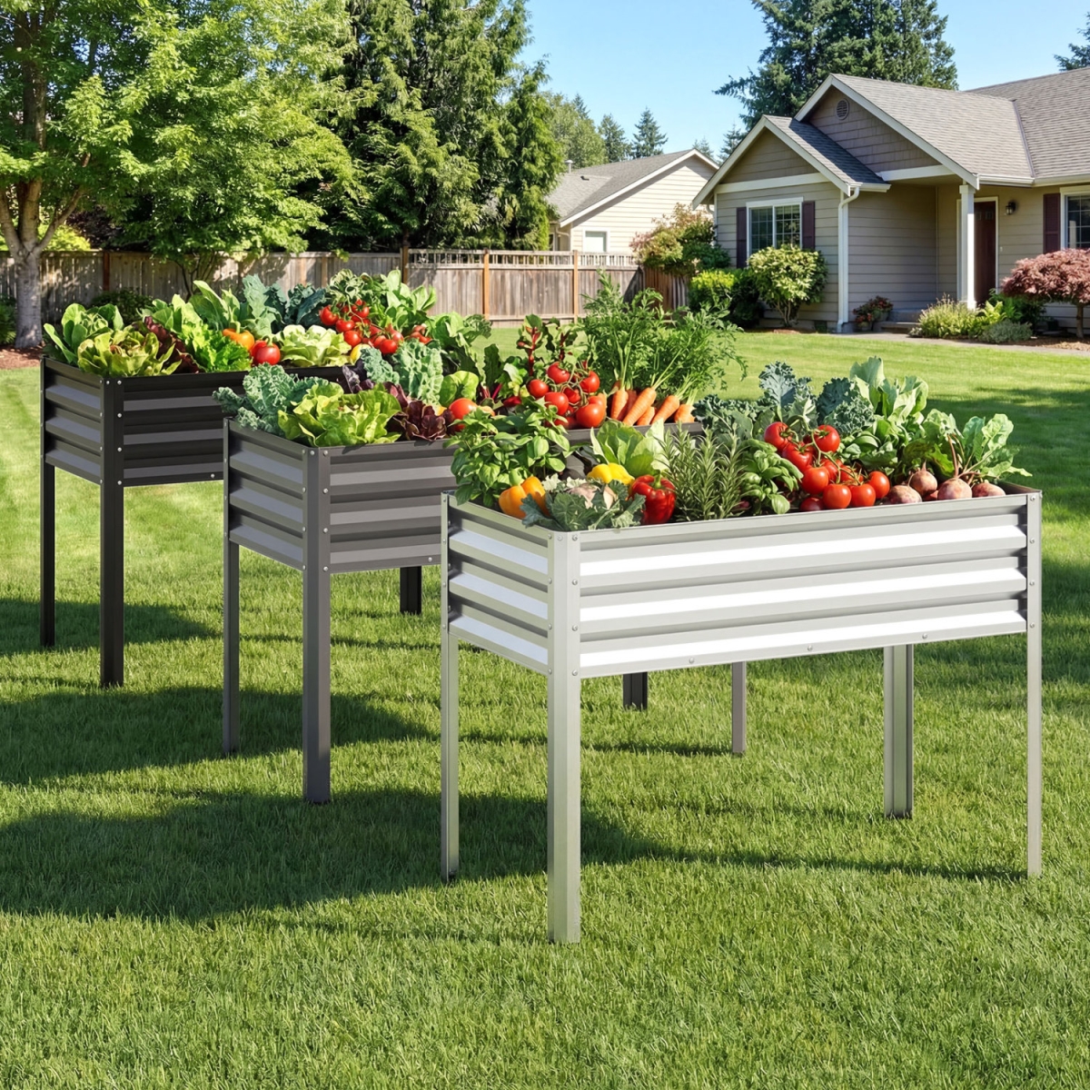 GT4760BK-2 Raised Garden Bed Electro-Coating Metal Large Elevated Planter Box - Black - Set of 2