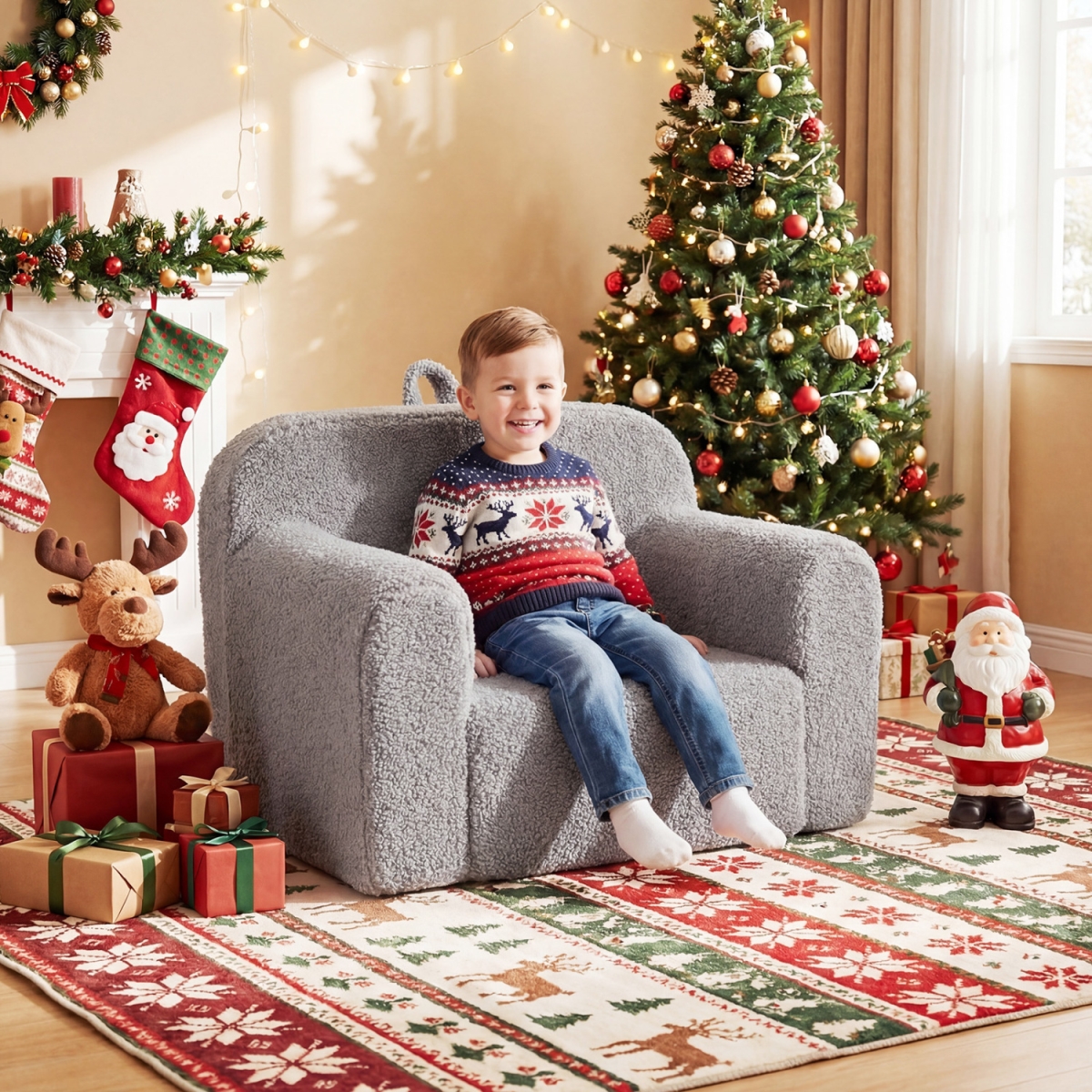 HY10576GR Kids Couch Portable Toddler Sofa with Anti-Slip Base - Gray