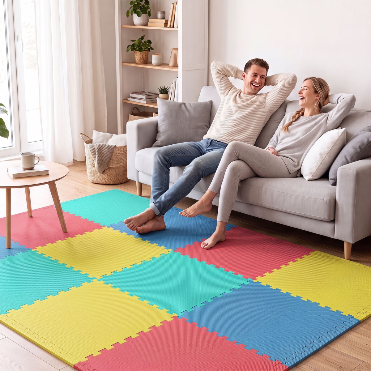 HZ10635CL-24 Non-Slip Protective Interlocking EVA Foam Floor Tiles Mat - Multi Color - Pack of 24