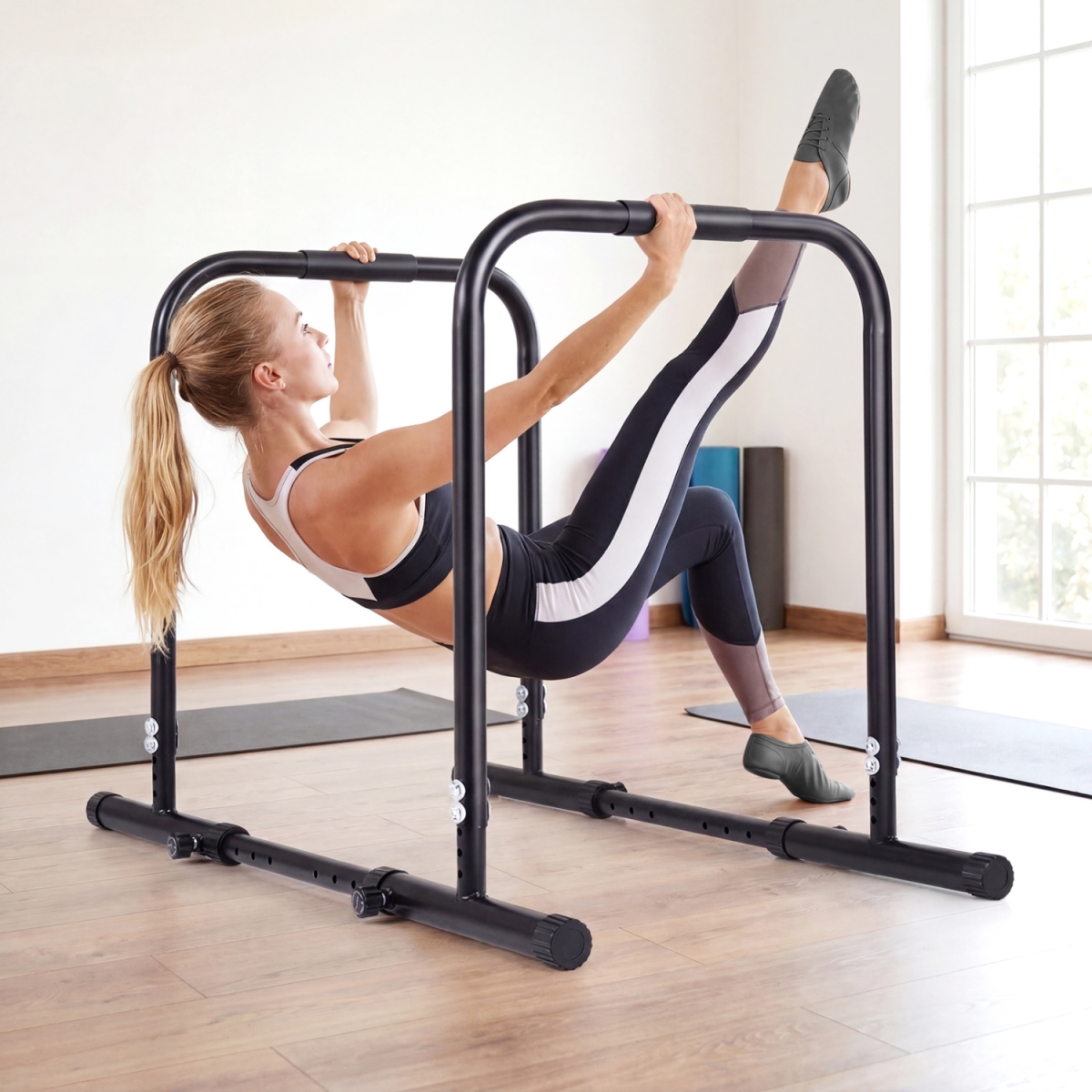 SP38872BK Adjustable Dip Bar Station with 660 lbs Capacity for Home Gym - Black