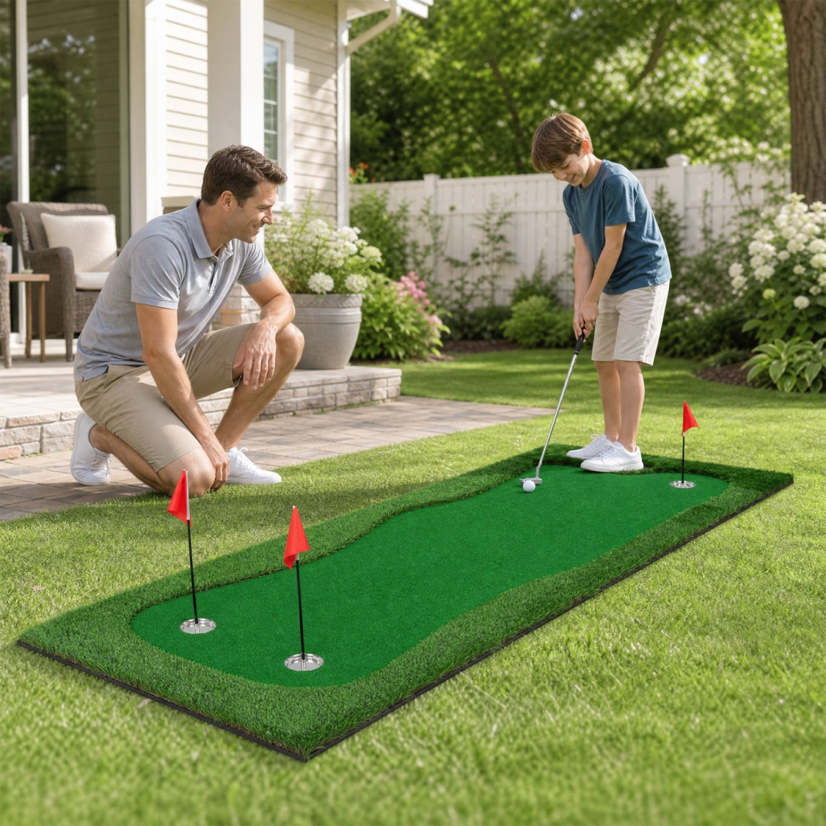 SP38995 10 x 3.5 ft. Golf Putting with 3 Hole Cups & 3 Flags for Home Backyard Garage Office - Green