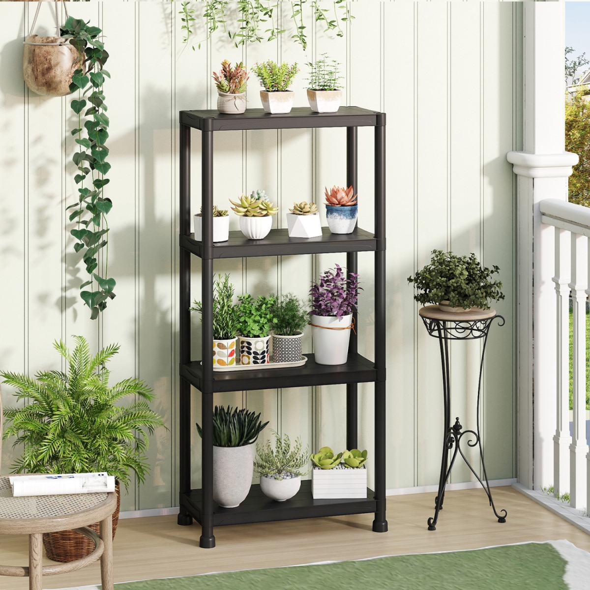TA10111BK 4-Tier Heavy-Duty Plastic Storage Shelves Freestanding Garage Shelving Unit