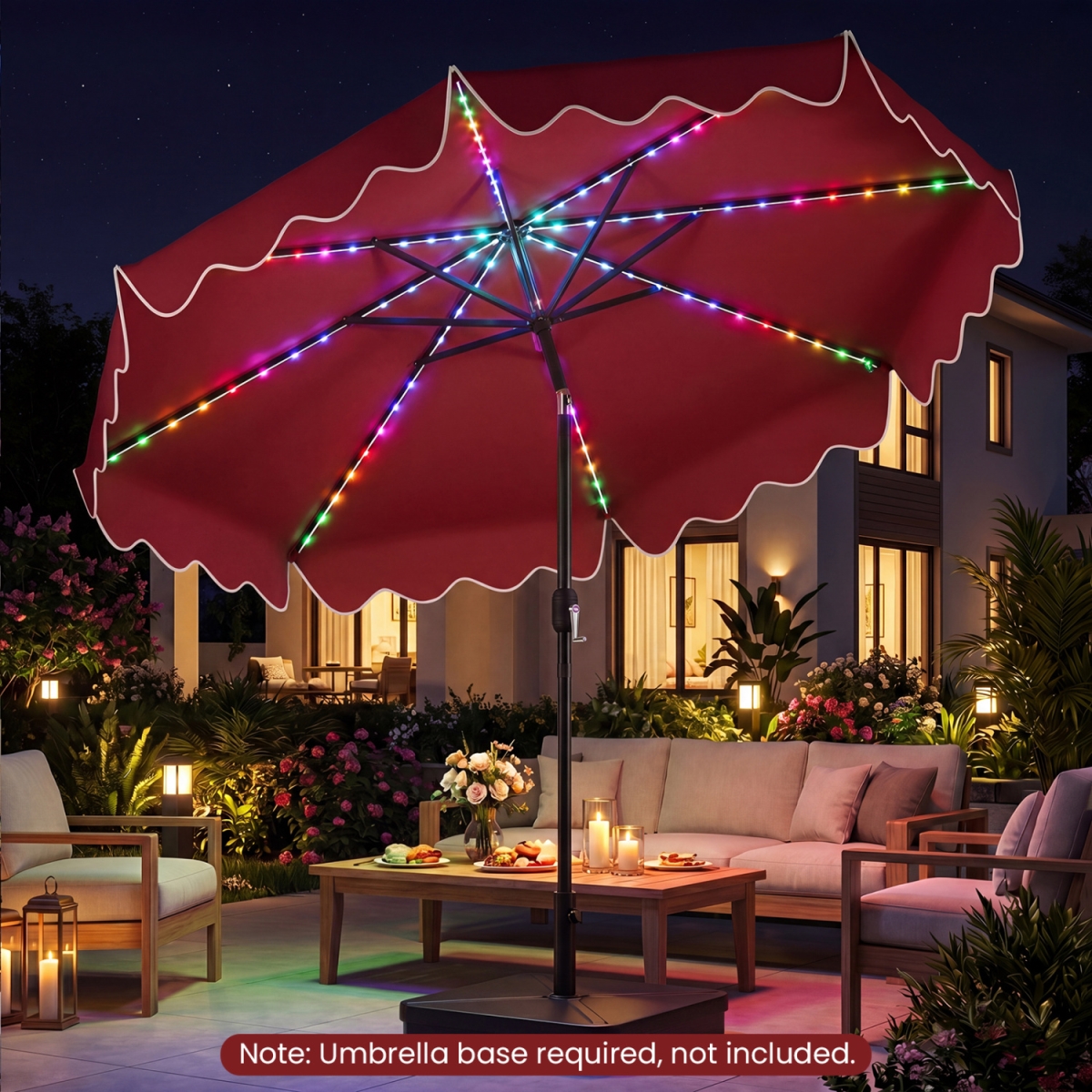 NP13308WN 10 ft. Solar Patio Umbrella with Color-Changing LED Lights - Wine