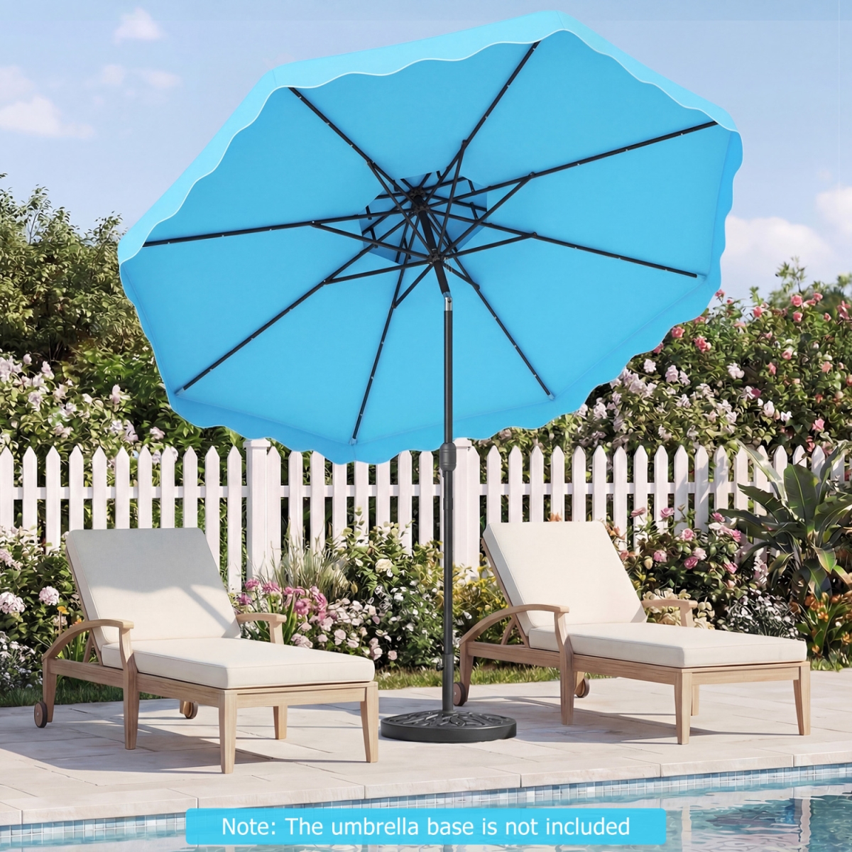 NP13314TU 9 ft. Solar LED Patio Umbrella Push-Button Tilt & Crank 24 LED Lights & 8 Ribs - Turquoise