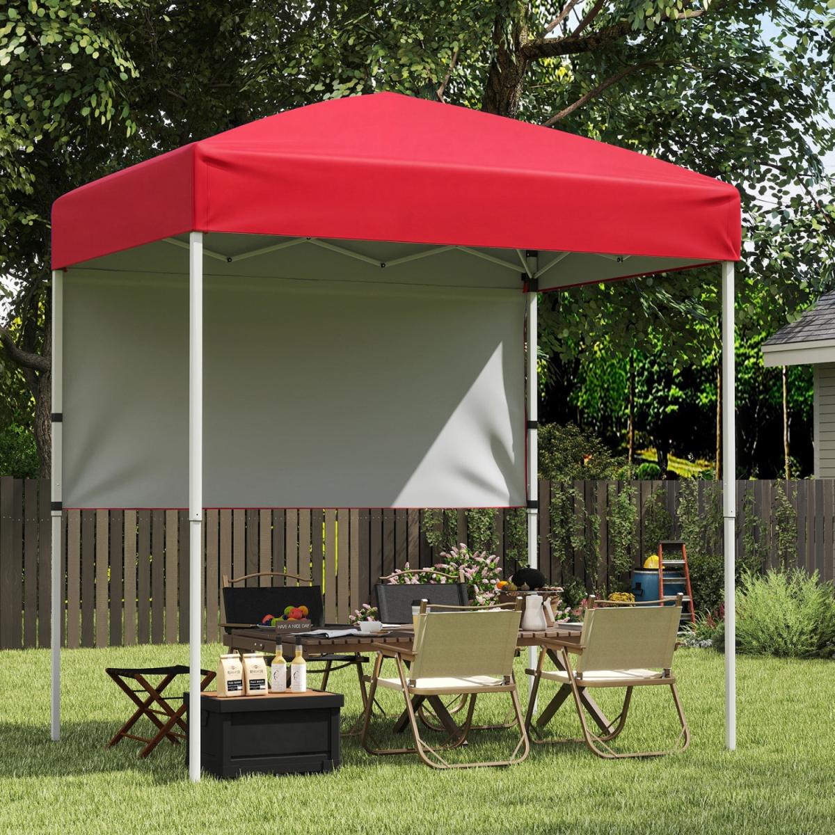 NP13533RE 6 x 4 ft. Pop-Up Canopy Tent with 1 Half Sidewall Easy Setup Folding Outdoor Sun Shelter - Red