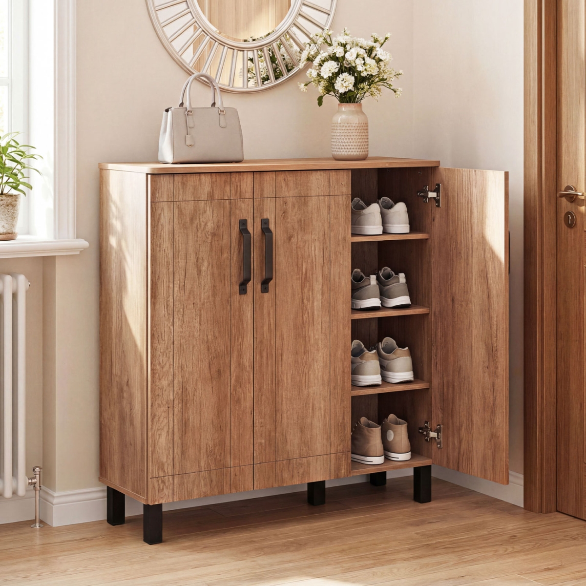 JV14052OA 5-Tier Storage Cabinet Freestanding Shoe Rack Organizer - Oak