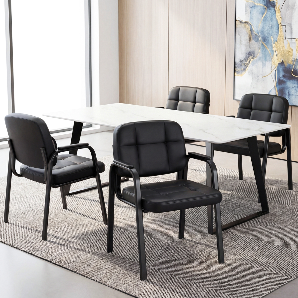 JV14151DK-4 Leather Office Reception Chairs Waiting Room Guest Chairs - Black - Set of 4