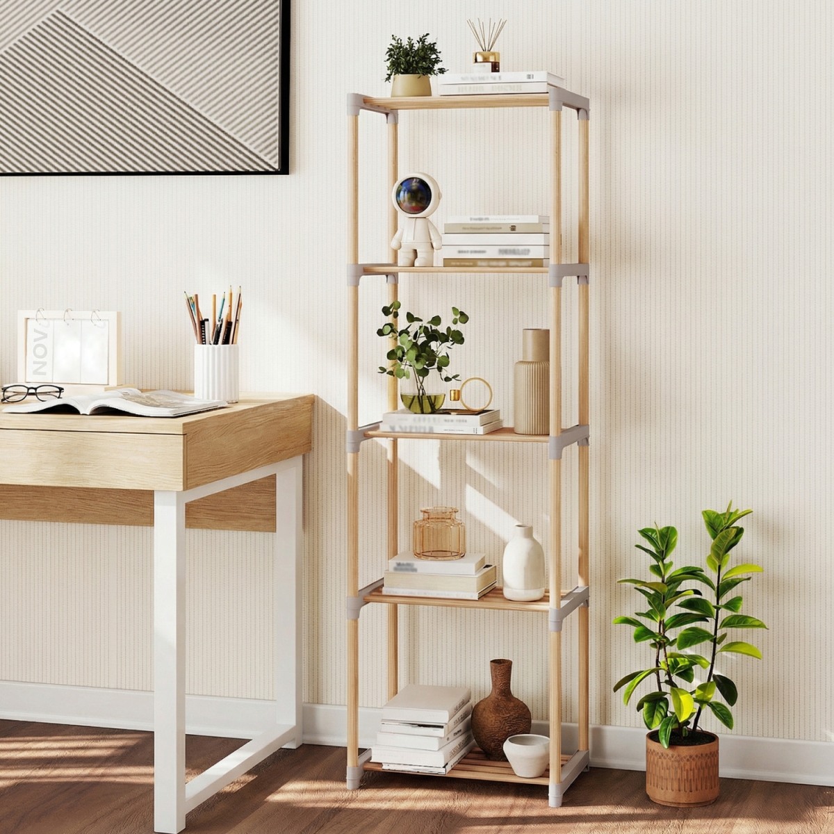 JZ10451GR 5-Tier Bookshelf with Open Shelves for Home Office & Bathroom