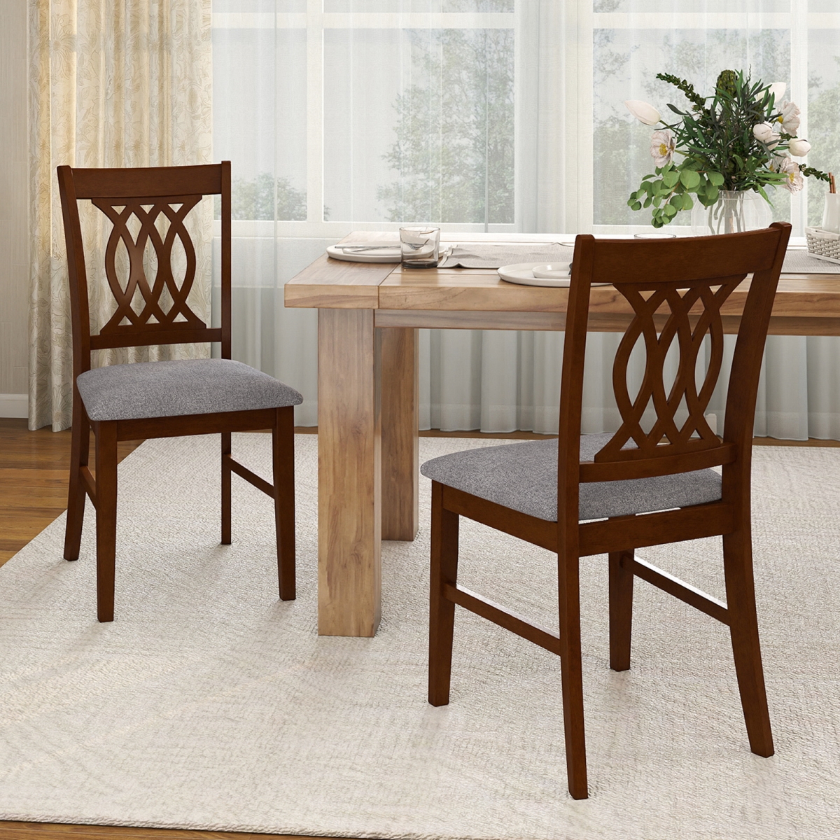 KC59353WN-2 Dining Chairs Dining Room Chairs with Padded Seat for Kitchen Living Room - Walnut - Set of 2