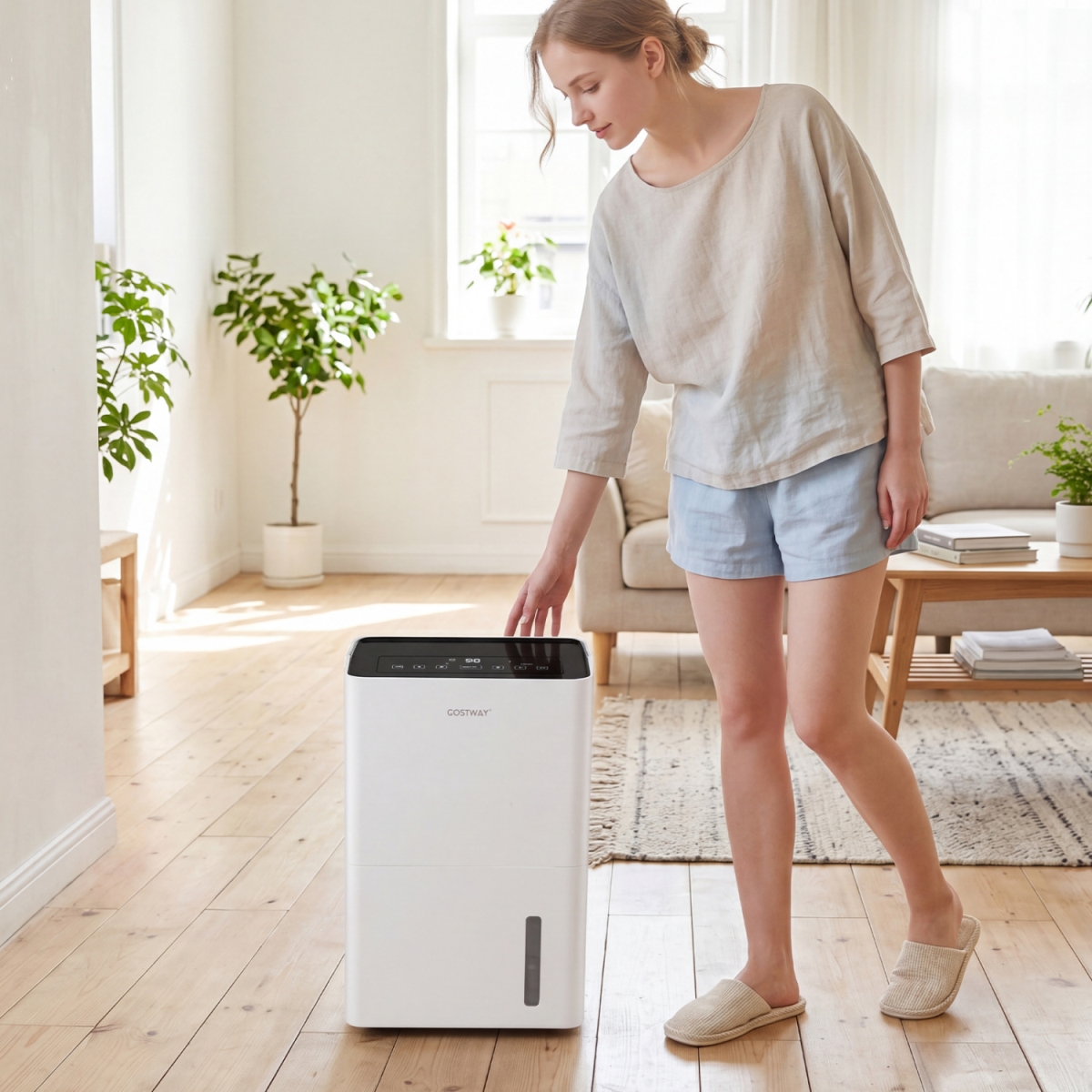 ES10761US-24WH 4000 Sq. ft. 80 Pint Compressor Dehumidifier with Drain Hose Smart Humidity Control & Child Lock - White