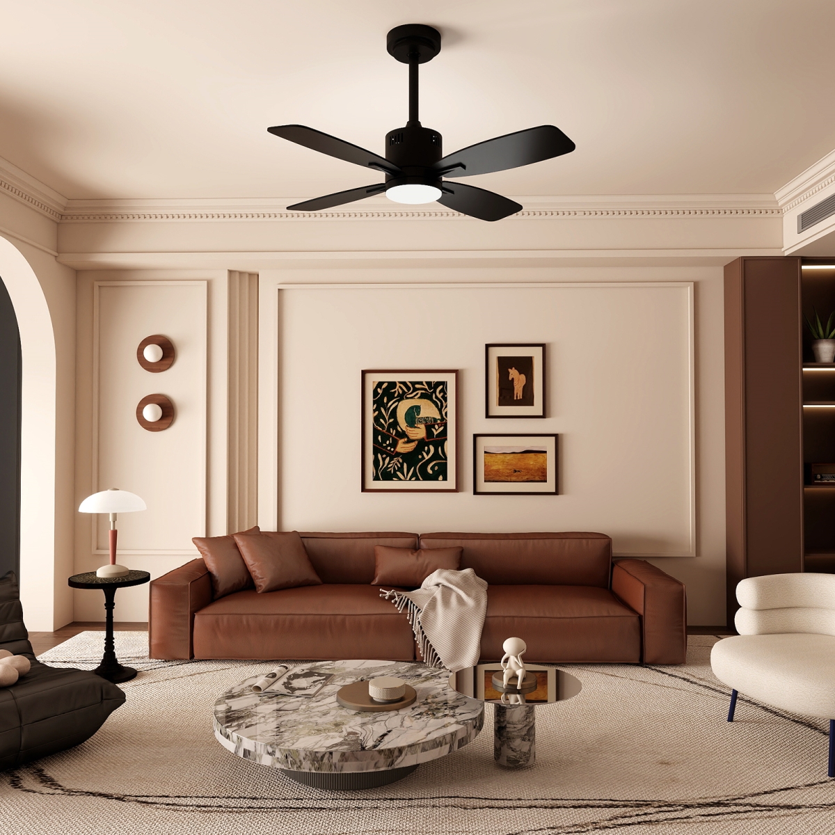 EU10176US-BK 42 in. Ceiling Fan with Light & Remote 3CCT LED with Memory 4H Timer 6 Speeds - Black