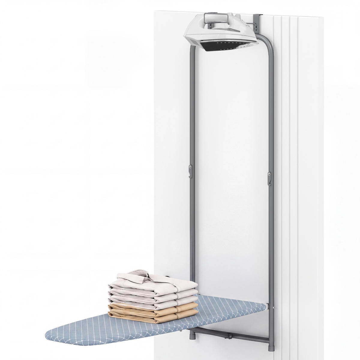 JV12078BL Over the Door Ironing Board Space-Saving Metal Hanging Ironing Board - Black