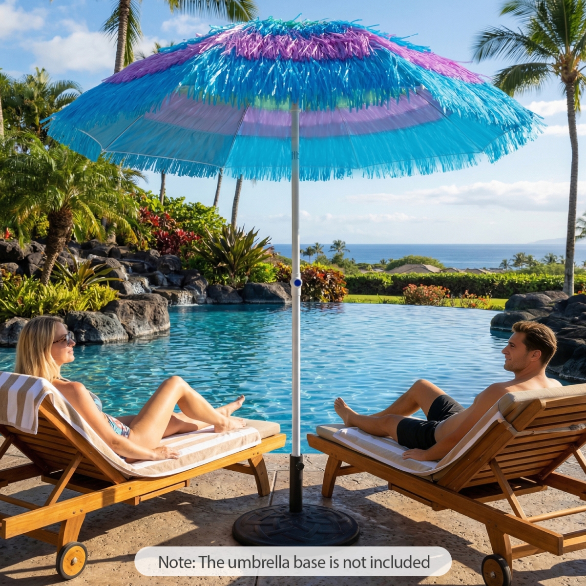 NP11034CS 6 ft. Tiki Thatched Patio Beach Umbrella with Push Button Tilt Carrying Bag - Colorful