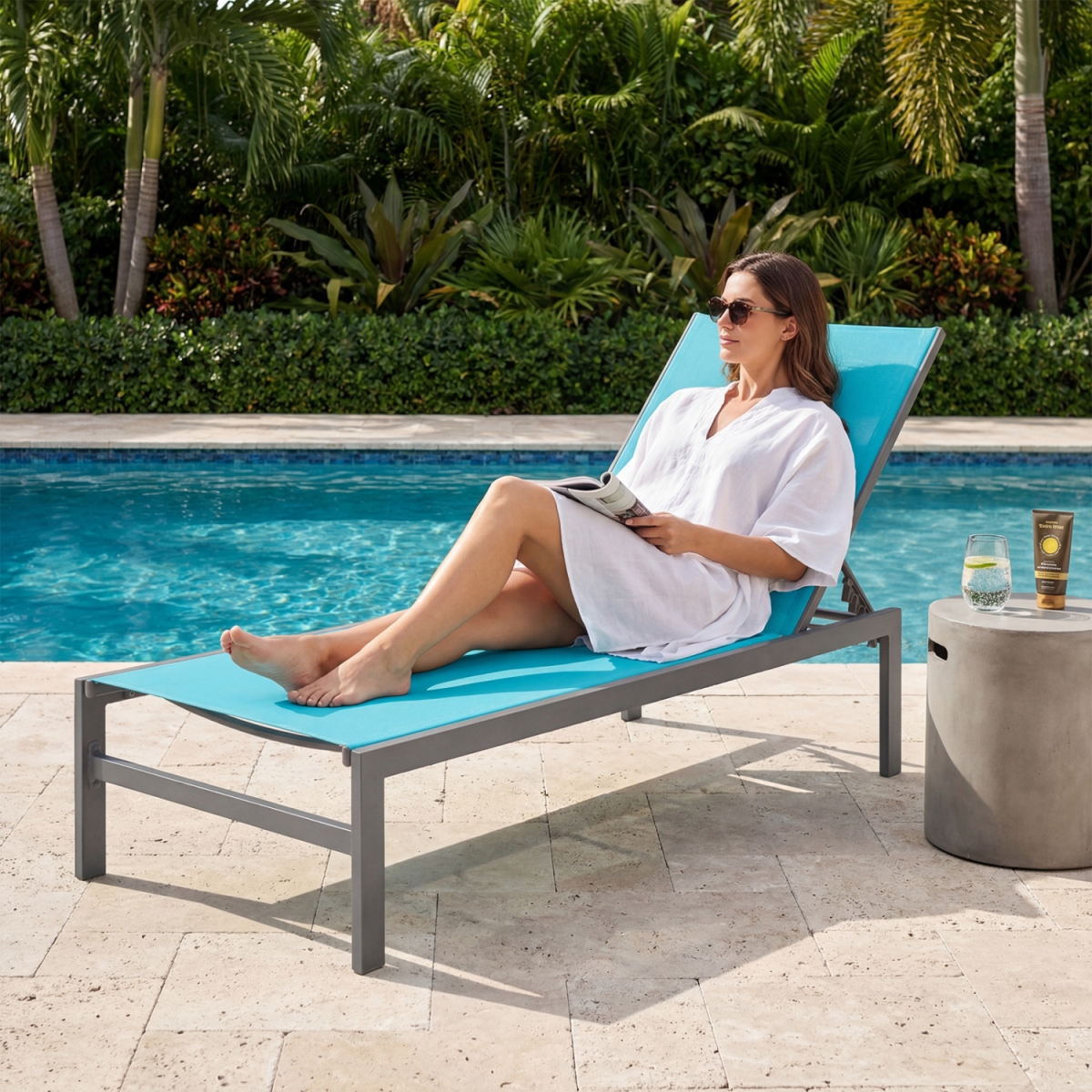 NP10502TU 6-Position Chaise Lounge Chairs with Rustproof Aluminum Frame - Turquoise