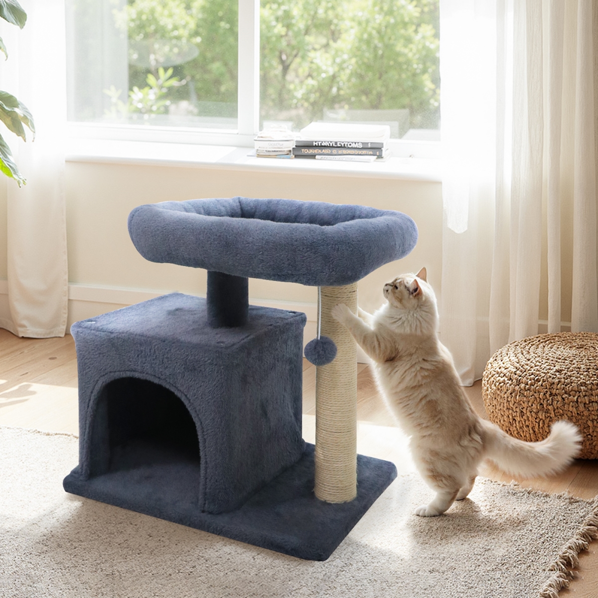 PV10475GR Small Cat Tree with Large Padded Plush Perch for Indoor Cats - Dark Gray