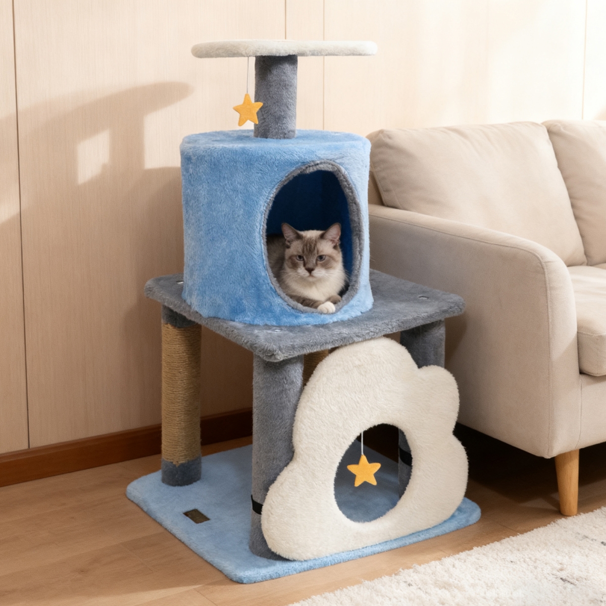 PV10478BL 31.5 in. Cute Modern Cat Tree Multi-Level Kitten Tower - Blue