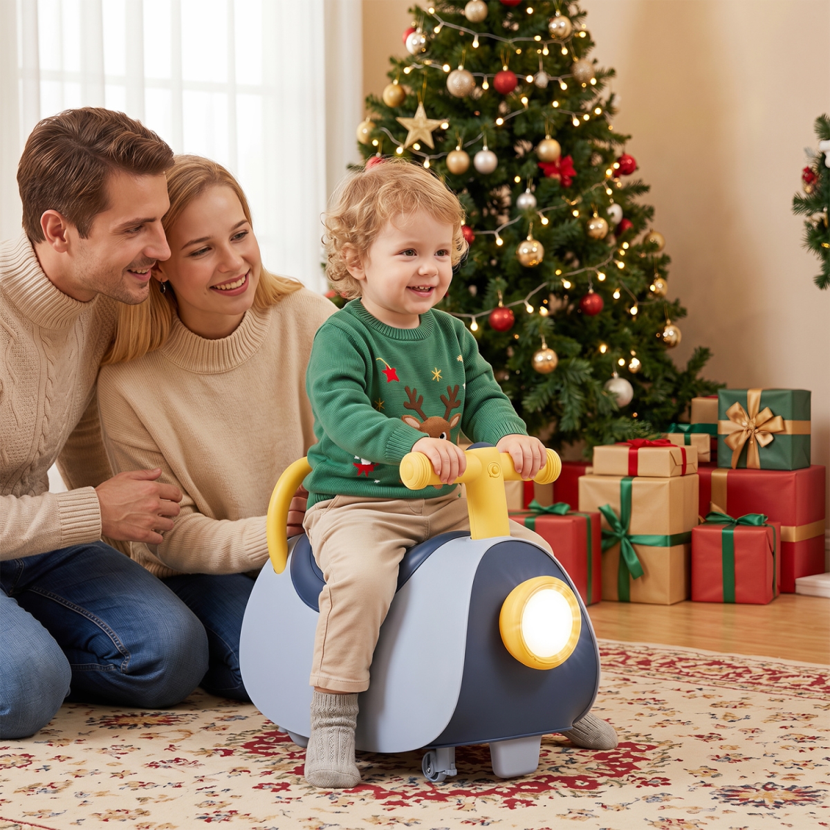 TQ10581BL Kids Ride on Push Car with Headlight Music & Under Seat Storage for 18-36 Months - Blue