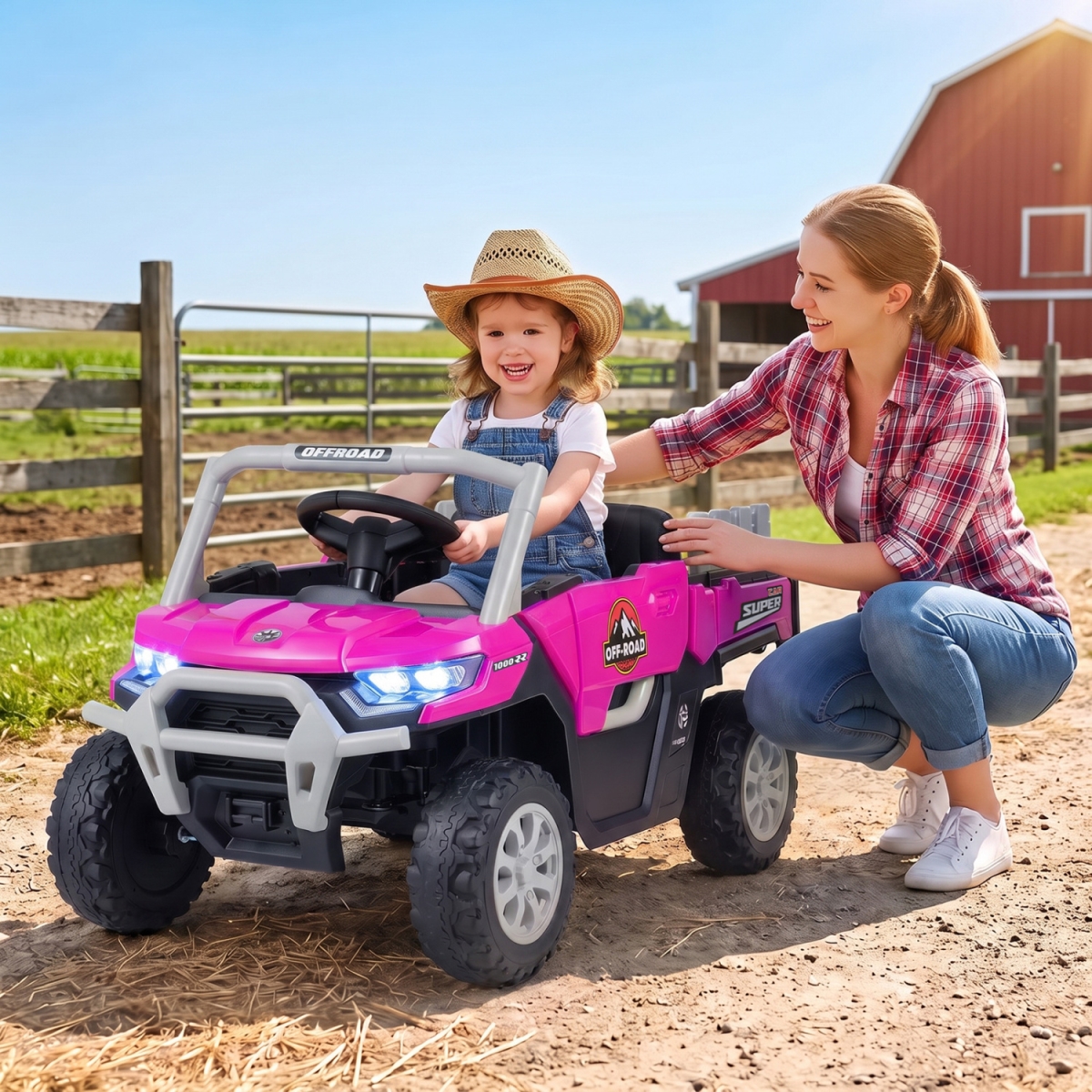 TQ10592US-MH 24V Ride on Dump Truck Car Off-Road with Remote Control & Music - Pink