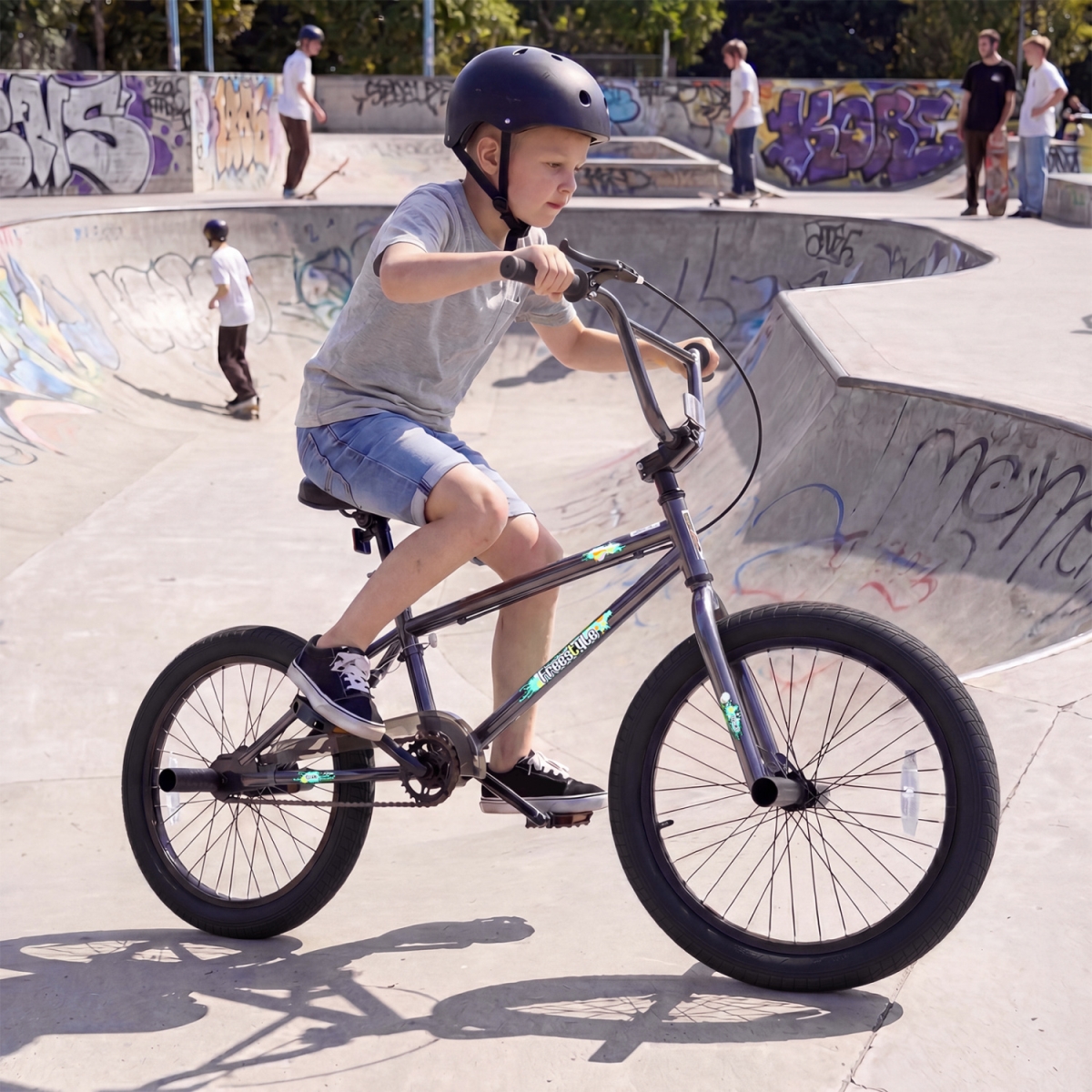 TS10354DK-20 20 in. Trick Bicycle with 270 Degree Steering & Adjustable Seat for Kids & Teens - Black