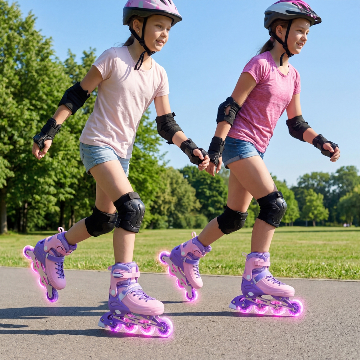 TS10417PU 4-Size Adjustable Light-Up Kids Inline Skates for Kids Ages 9-14 - Purple