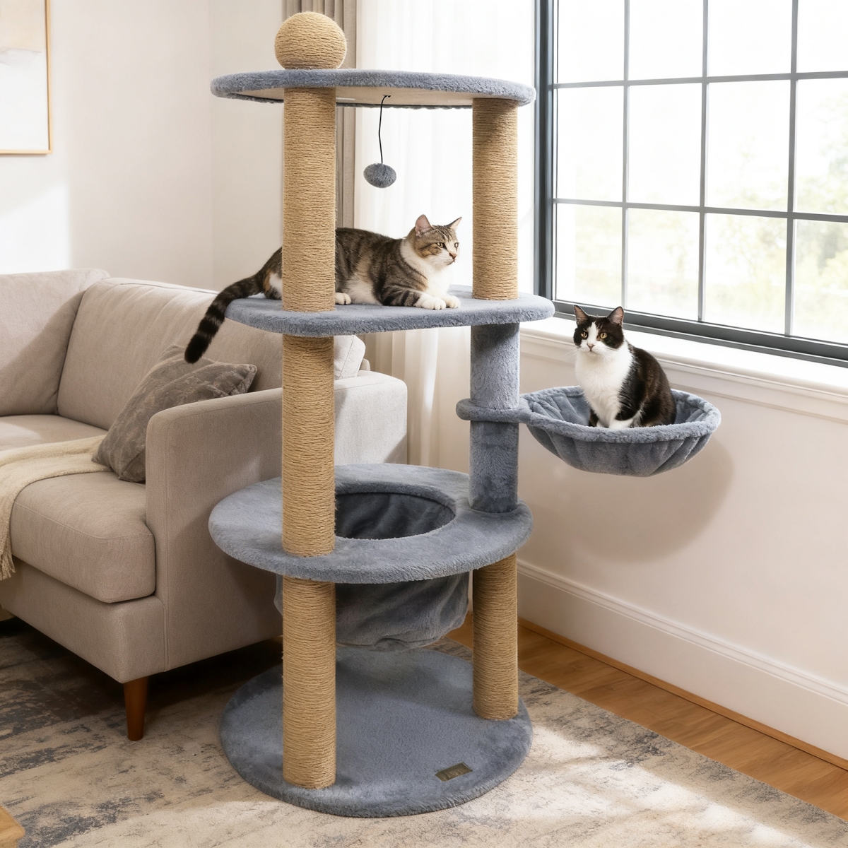 PV10482GR 47 in. Tall Cat Tower with Cat Nest & Scratching Posts - Gray