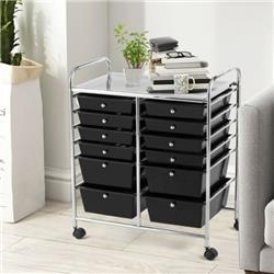 HW56500BK 12 Drawer Rolling Cart Storage Scrapbook Paper Organizer Bins, Black