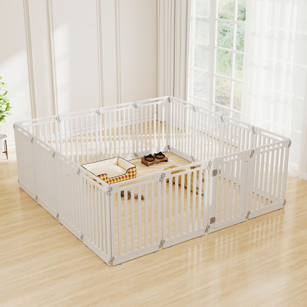 2-PW10197WH-8 31.5 in. Height Indoor Outdoor Dog Playpen with 16 Panels - White