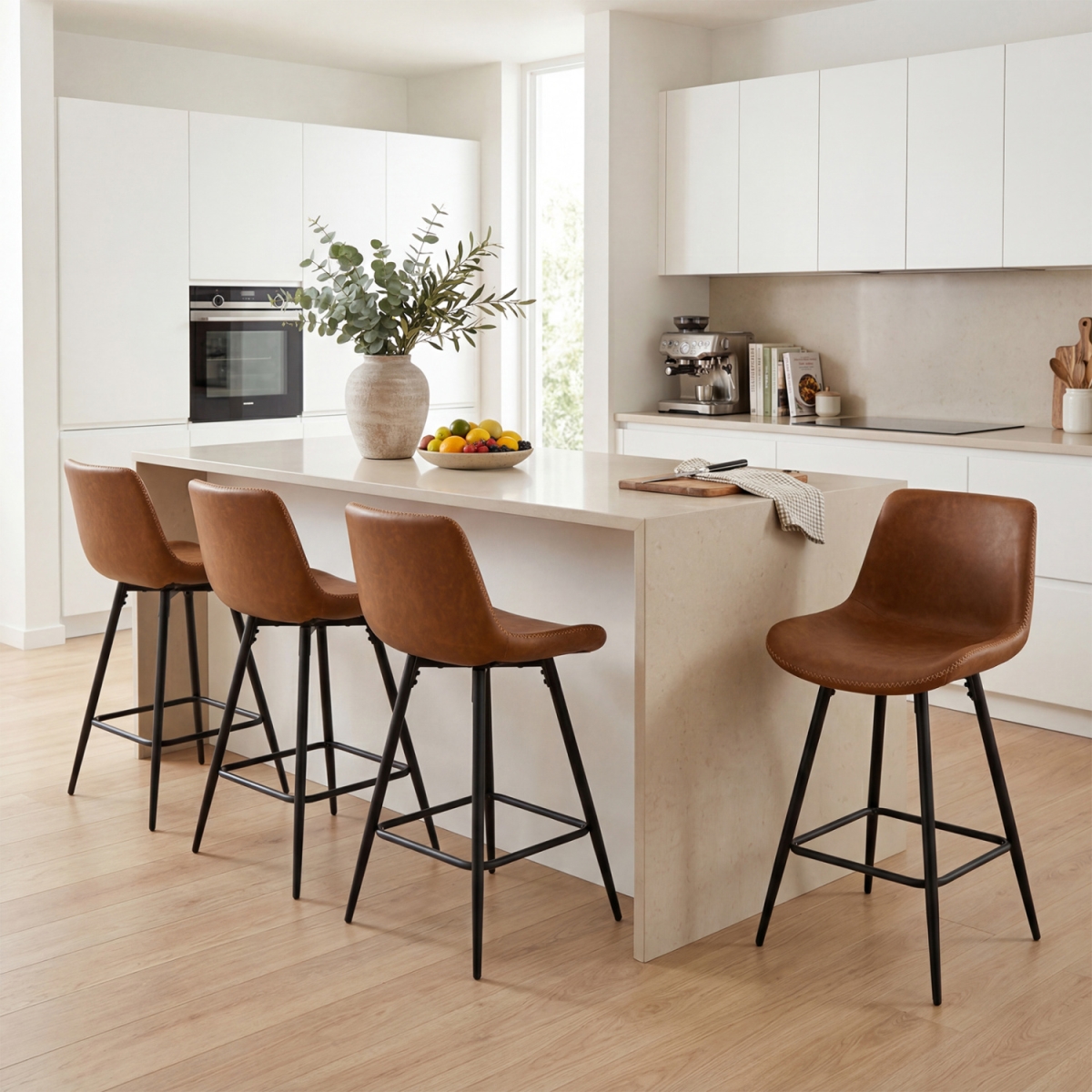 2-JV14432BN-2 24 in. Bar Stools with Backs & Footrests - Brown - Set of 4