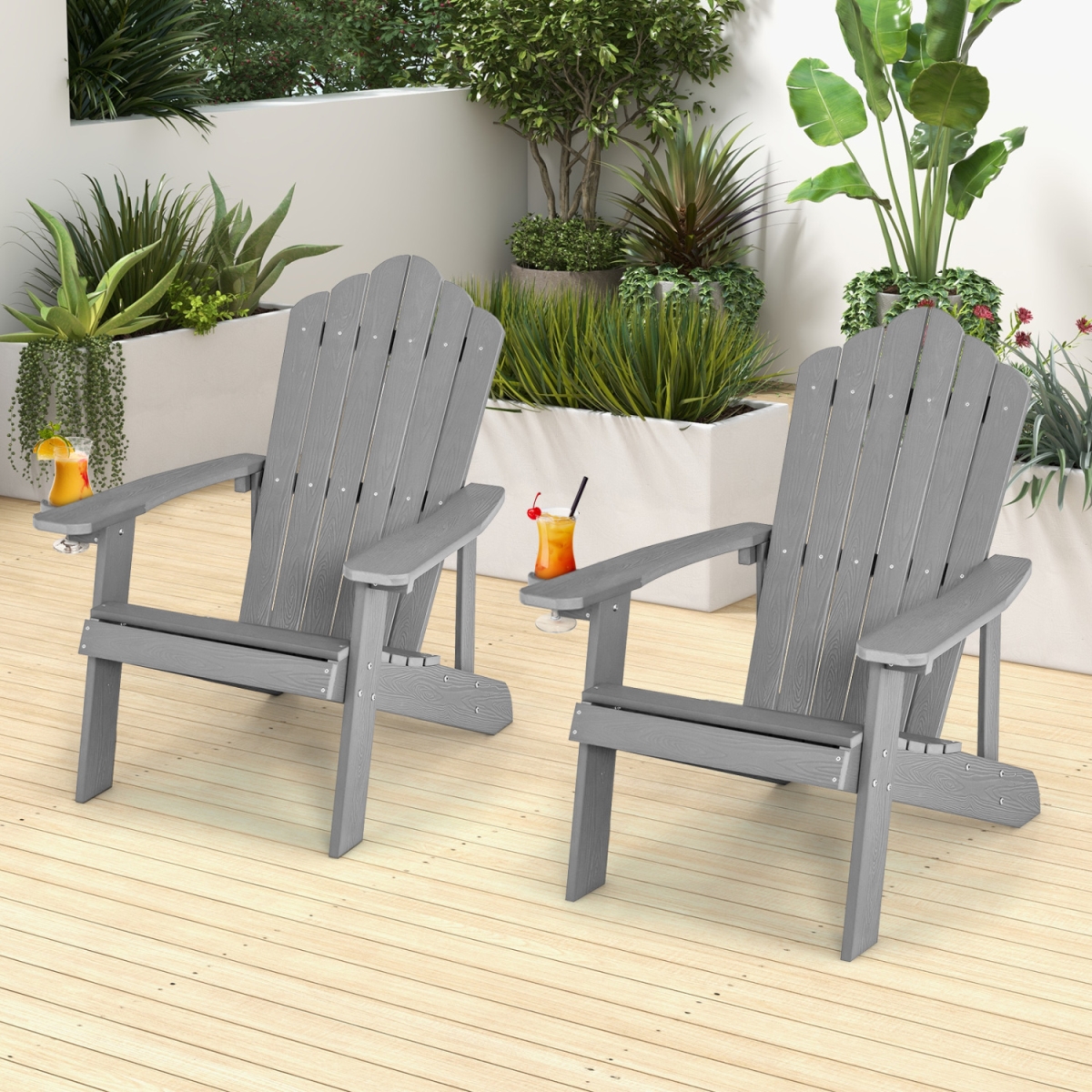 2-NP10983SL Adirondack Chair Set with Ergonomic Design for Porch & Backyard - Silver - 2 Piece