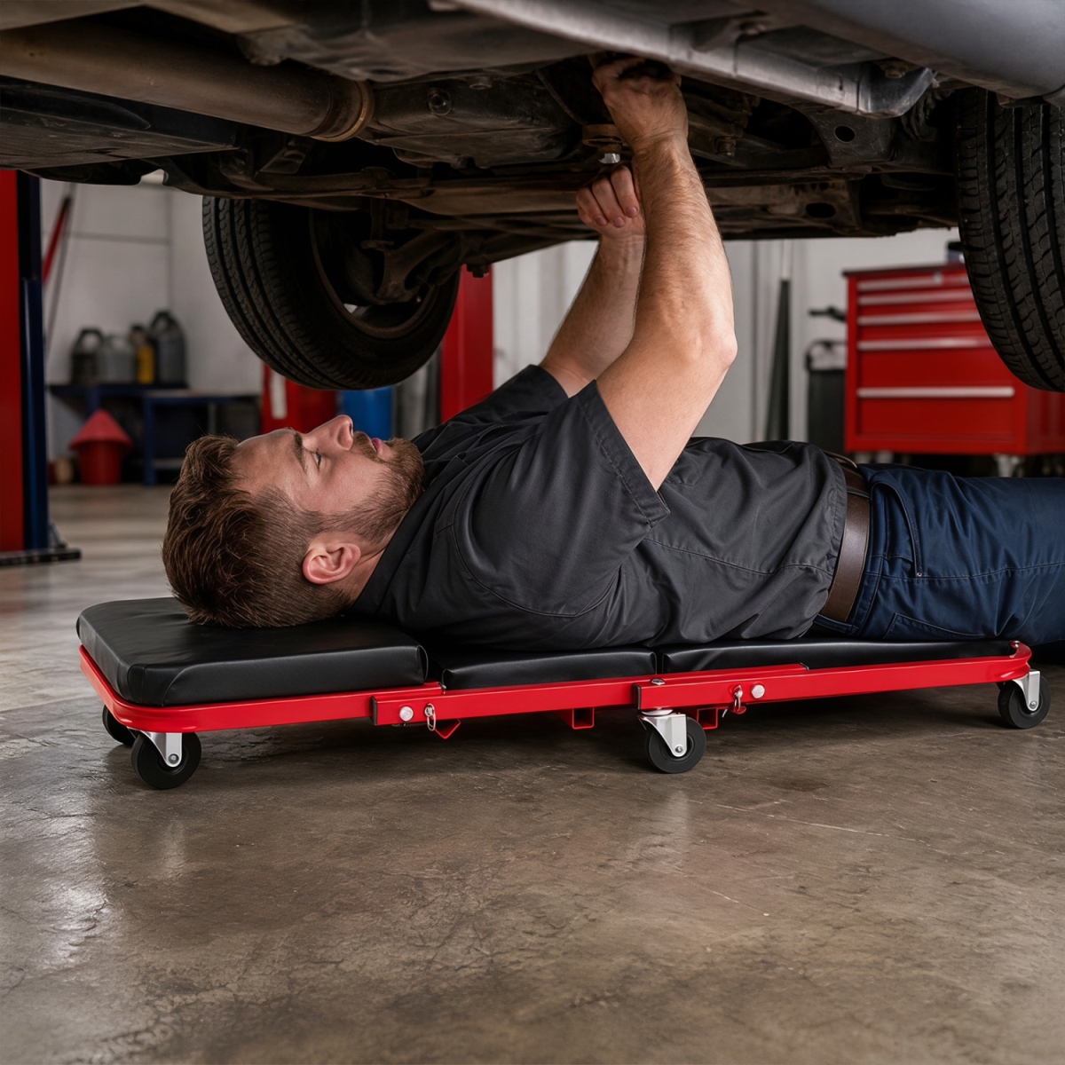 AU10108RE 36 in. 3-in-1 Folding Mechanic Creeper Under Car Roller Creeper - Red