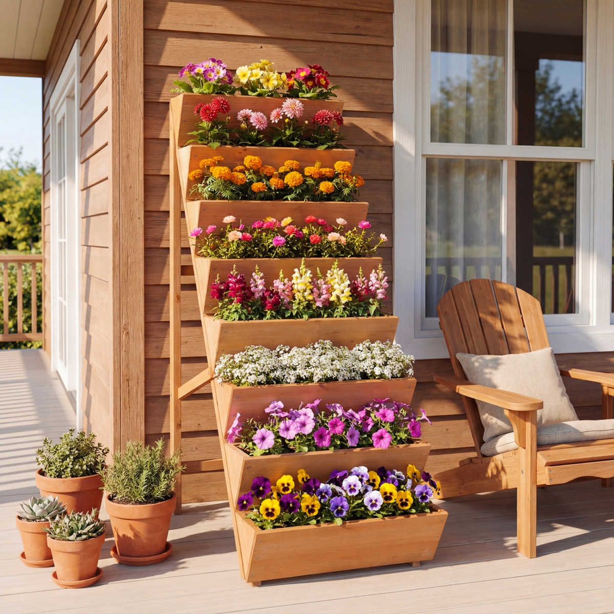 GT4656OR 8-Tier Vertical Raised Garden Bed Wood Elevated Planter Box with Legs - Orange