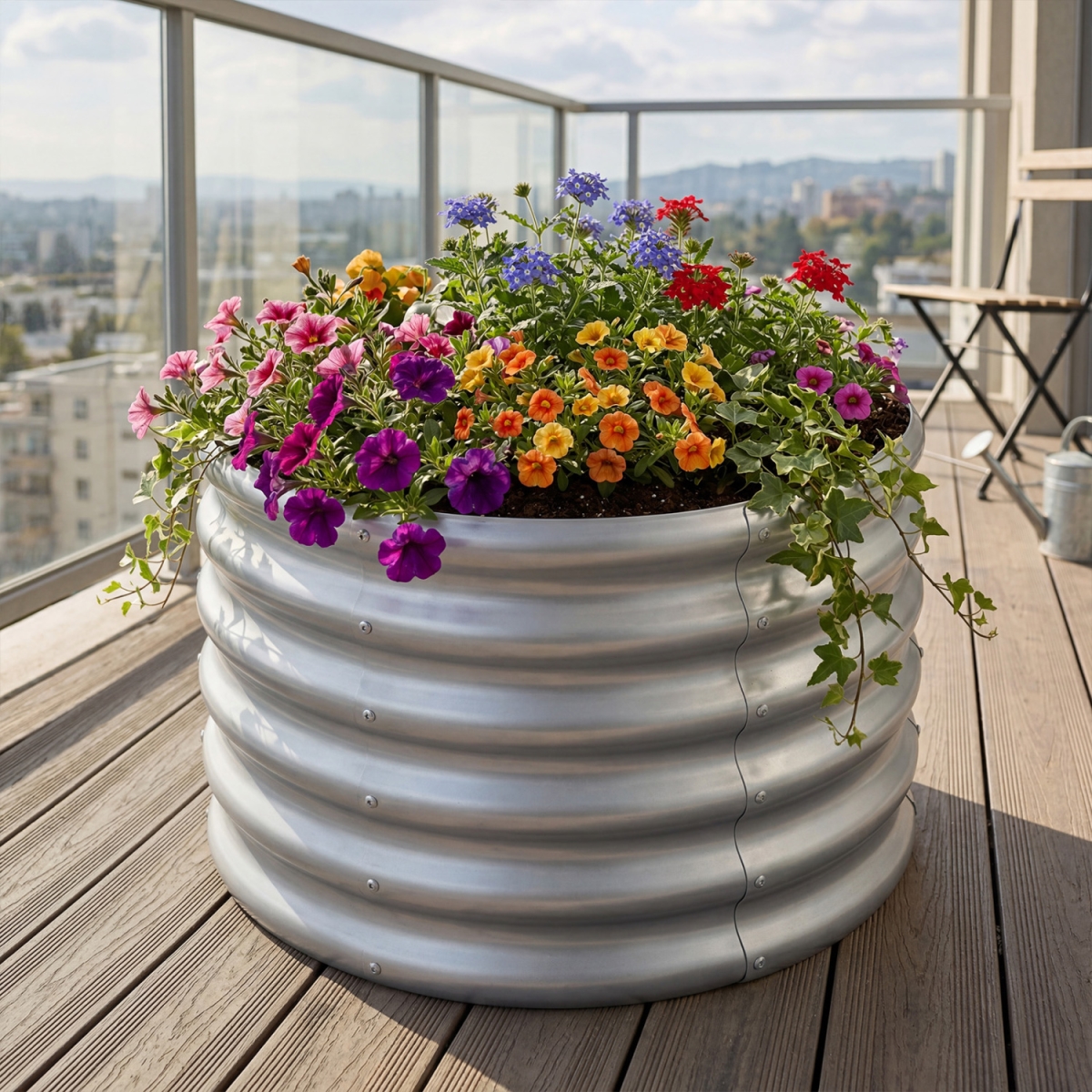 GT4772SL Round Galvanized Raised Garden Bed with Open-Ended Base - Silver - Medium