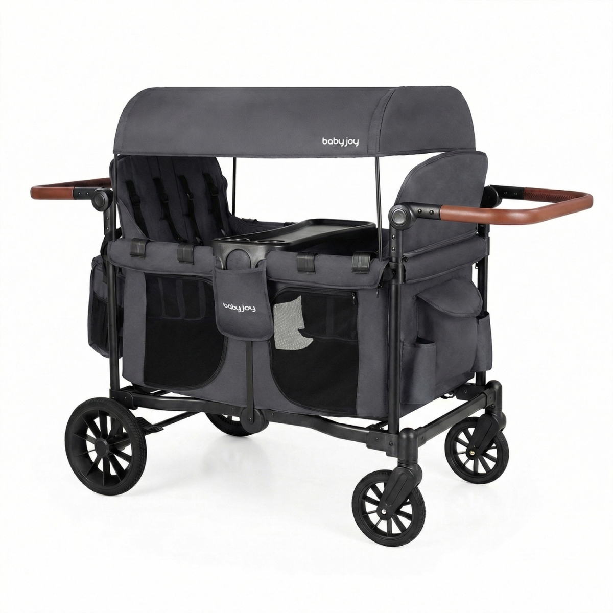 BC10342GR Wagon Stroller for 4 Kids Foldable 4-Seater Push-Pull Toddler - Gray