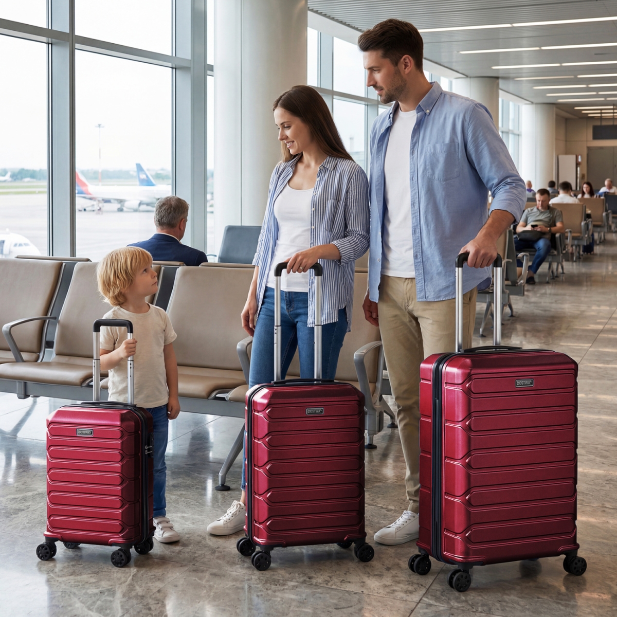BL10020RE Hardside Luggage Set Lightweight Hardside Suitcases with 8-Spinner Wheels - Red - 3 Piece