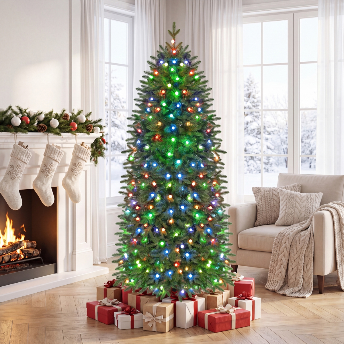 CM25746US-M Smart Pencil Christmas Tree with 220 Pre-Lit RGB LED Lights - Medium