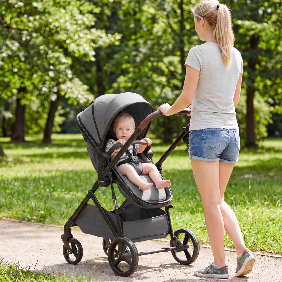 BC10322GR 2 in 1 Baby Stroller with Bassinet Mode High Landscape with Reversible Seat & Canopy - Gray