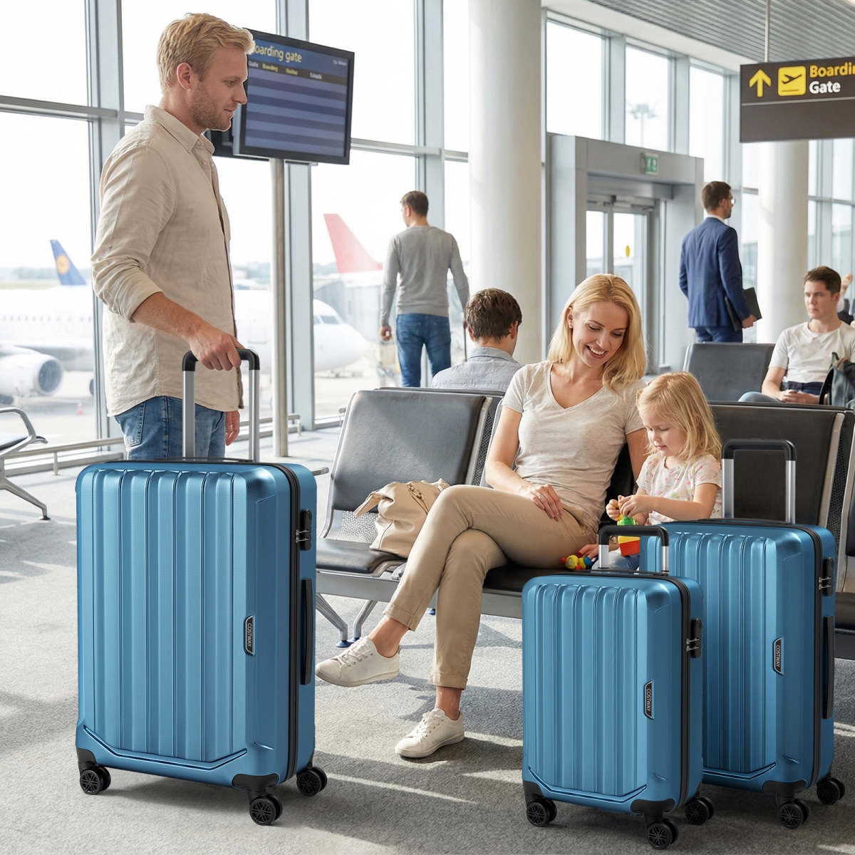 BL10021BL 20-24-28 in. Lightweight Hard-Side Luggage Set with 3-Digital Lock - Blue - 3 Piece