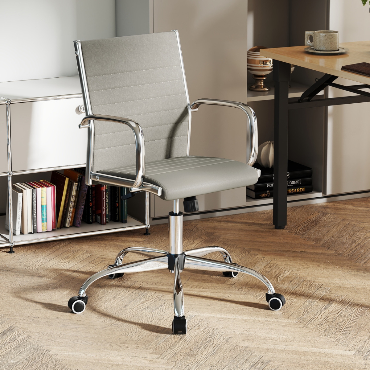 CB10793GR Office Chair Height Adjustable Conference Room Chair with Rocking Backrest Armrests - Gray